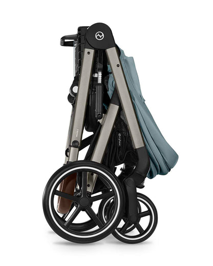 Cybex Balios S Lux Stroller-Advanced Wheel Suspension-Height Adjustable Parent Handle Bar-Reversible & Flat Reclining Seat-One Hand Fold-2 Years Warranty-For 0 to 4Y (Upto 22 Kg)-Taupe Frame & Stormy Blue Seat