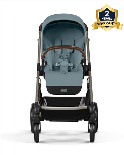 Cybex Balios S Lux Stroller-Advanced Wheel Suspension-Height Adjustable Parent Handle Bar-Reversible & Flat Reclining Seat-One Hand Fold-2 Years Warranty-For 0 to 4Y (Upto 22 Kg)-Taupe Frame & Stormy Blue Seat