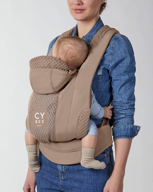Cybex Coya Baby Carrier-With 3 Carry Positions-Foldable Into Trendy Crossbody Bag-3D Mesh Fabric-UPF 50+ Sun Hood-Waist Belt With Zip Pocket-For 0 to 3Y (3.2 to 15Kg)-Cozy Beige