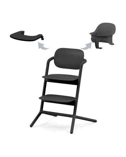 Cybex Lemo 3 in 1 High Chair-With Baby Set & Tray-Individual Height & Depth Adjustment of Seat & Footrest-Anti Tip Rear Wheels for Easy Movement-2 Years Warranty-For 6M to 99Y (Upto 120 Kg)-Stunning Black