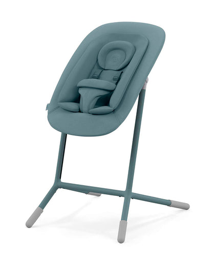Cybex Lemo 4 in 1 High Chair-With Bouncer Seat, Baby Set & Tray-Individual Height & Depth Adjustment of Seat & Footrest-Anti Tip Rear Wheels for Easy Movement-2 Years Warranty-For 0 to 99Y (Upto 120 Kg)-Stone Blue