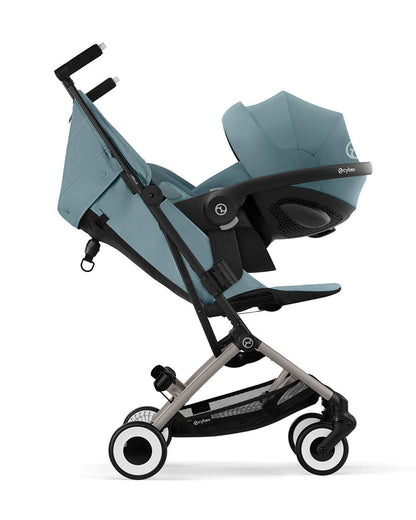 Cybex Libelle Cabin Friendly Stroller-Near Flat Reclining Seat-Car Seat Compatible-2 Years Warranty-For 6M to 4Y (Upto 22 Kg)-Taupe Frame & Stormy Blue Seat