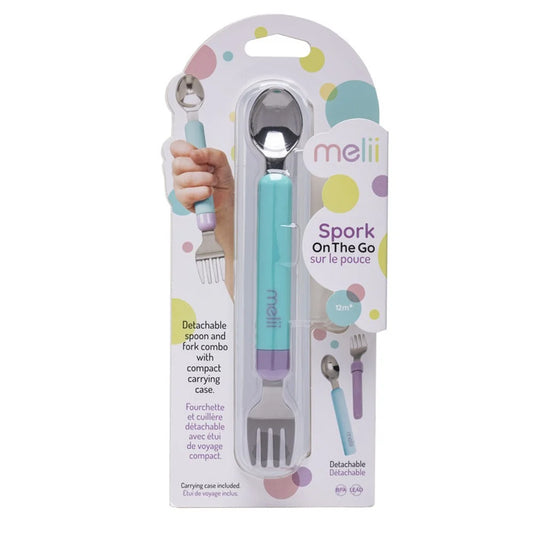 Melii Spork On The Go-Travel Utensils-Detachable Fork & Spoon with Carrying Case -Blue & Purple-For Infants