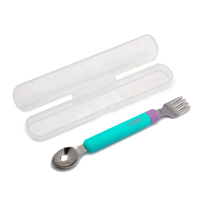 Melii Spork On The Go-Travel Utensils-Detachable Fork & Spoon with Carrying Case -Blue & Purple-For Infants