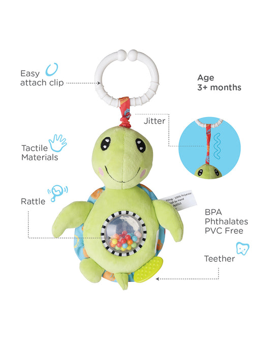 nuluv Jittery Turtle Rattle Toy-Easy Attachment with Stroller & Crib-For Infants