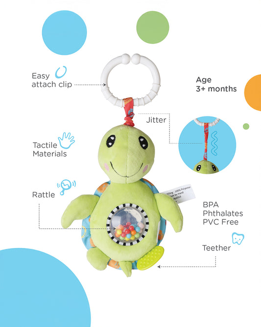 nuluv Jittery Turtle Rattle Toy-Easy Attachment with Stroller & Crib-For Infants