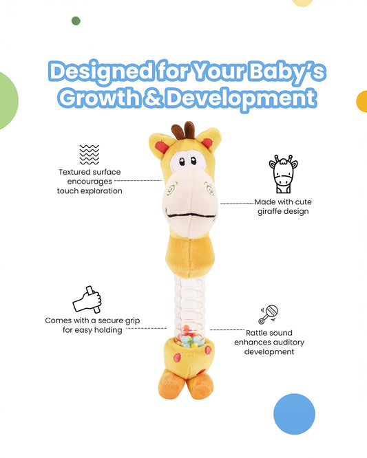 nuluv Giraffe Rattle Toy-Plush Rattle-Develop Motor Skills-BPA and PVC Free-3M+