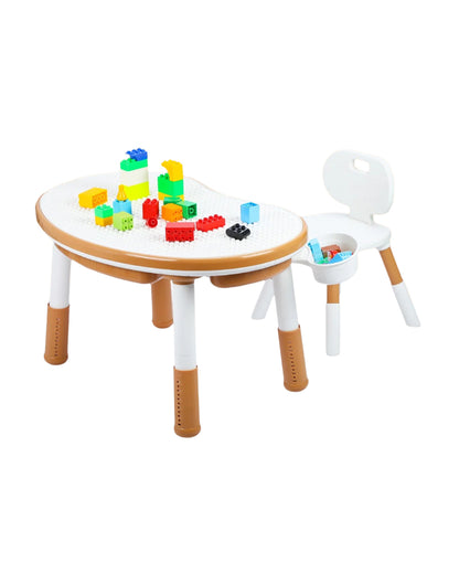 Oplus Block Cum Sensory Activity Table With Chair-Brown-3 Adjustable Height Levels With Built in Storage Box-12m+