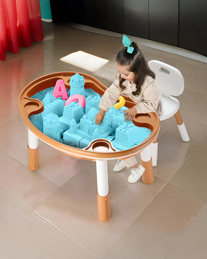 Oplus Block Cum Sensory Activity Table With Chair-Brown-3 Adjustable Height Levels With Built in Storage Box-12m+