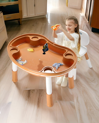 Oplus Block Cum Sensory Activity Table With Chair-Brown-3 Adjustable Height Levels With Built in Storage Box-12m+