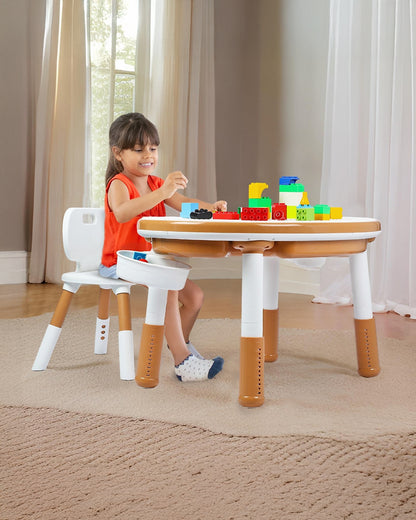 Oplus Block Cum Sensory Activity Table With Chair-Brown-3 Adjustable Height Levels With Built in Storage Box-12m+