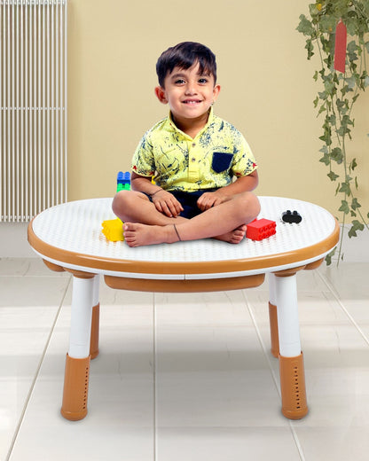 Oplus Block Cum Sensory Activity Table With Chair-Brown-3 Adjustable Height Levels With Built in Storage Box-12m+