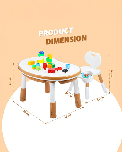 Oplus Block Cum Sensory Activity Table With Chair-Brown-3 Adjustable Height Levels With Built in Storage Box-12m+