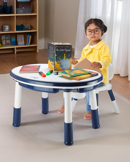 Oplus Block Cum Sensory Activity Table With Chair-Blue-3 Adjustable Height Levels With Built in Storage Box-12m+
