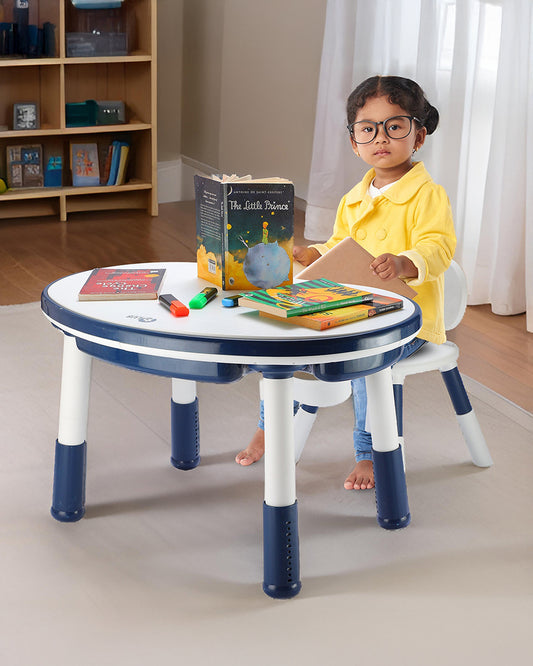 Oplus Block Cum Sensory Activity Table With Chair-Blue-3 Adjustable Height Levels With Built in Storage Box-12m+