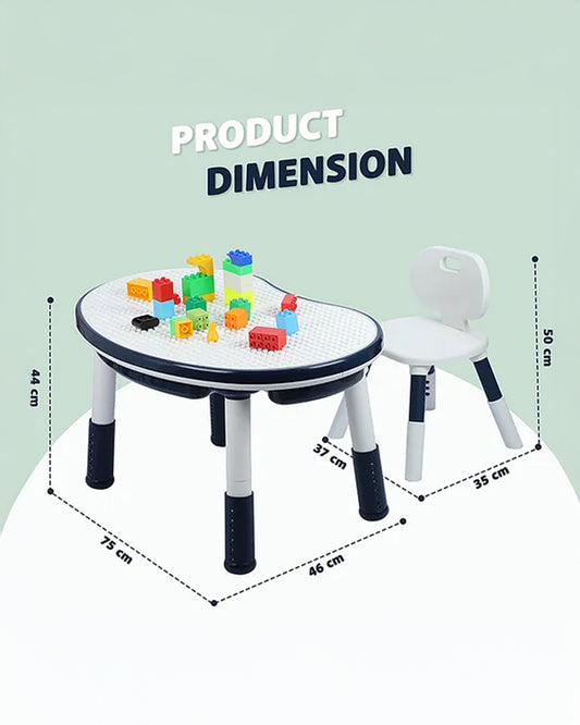 Oplus Block Cum Sensory Activity Table With Chair-Blue-3 Adjustable Height Levels With Built in Storage Box-12m+