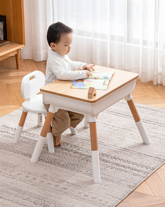 Oplus Multipurpose Study Table With Wooden Top-Includes 2 Pen Holder & 1 Chair-3 Adjustable Height Levels-Activity Centre & Table-12M+