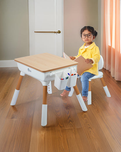 Oplus Multipurpose Study Table With Wooden Top-Includes 2 Pen Holder & 1 Chair-3 Adjustable Height Levels-Activity Centre & Table-12M+