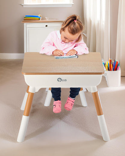 Oplus Multipurpose Study Table With Wooden Top-Includes 2 Pen Holder & 1 Chair-3 Adjustable Height Levels-Activity Centre & Table-12M+