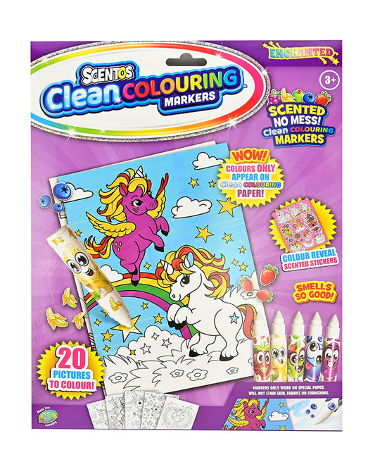 Scentos Clean Coloring Markers-Enchanted-Art & Craft Kit-20 Activity Pages-Non Staining Ink-36M+