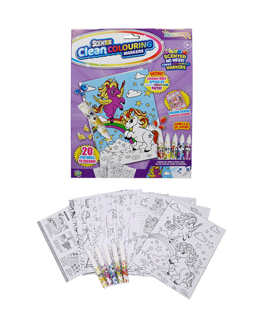 Scentos Clean Coloring Markers-Enchanted-Art & Craft Kit-20 Activity Pages-Non Staining Ink-36M+