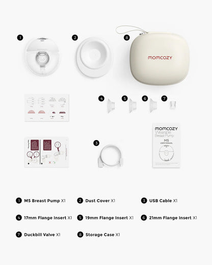 Momcozy All-in-one M5 Wearable Single Electric Breast Pump - Painless Pumping - Portable - 3 Modes & 9 Suction Levels - Rechargeable - Cozy Red