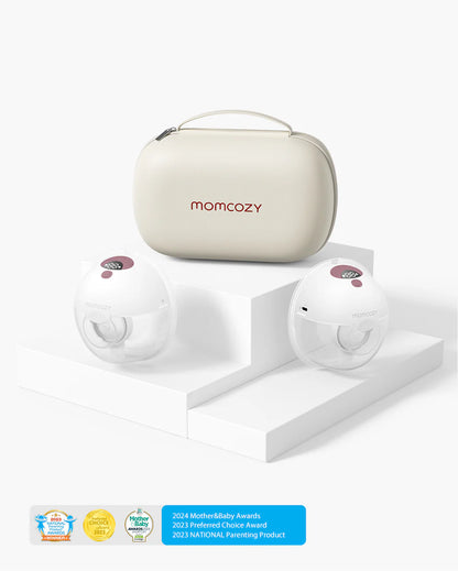 Momcozy All-in-one M5 Wearable Double Electric Breast Pump - Painless Pumping - Portable - 3 Modes & 9 Suction Levels - Rechargeable - Purple