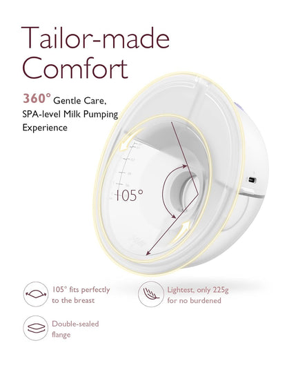 Momcozy All-in-one M5 Wearable Double Electric Breast Pump - Painless Pumping - Portable - 3 Modes & 9 Suction Levels - Rechargeable - Purple