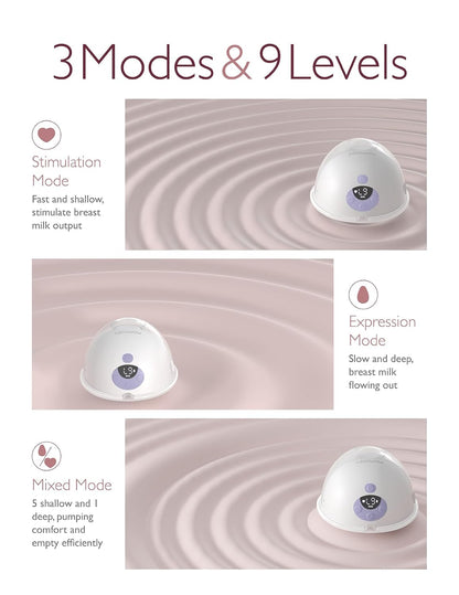 Momcozy All-in-one M5 Wearable Double Electric Breast Pump - Painless Pumping - Portable - 3 Modes & 9 Suction Levels - Rechargeable - Purple