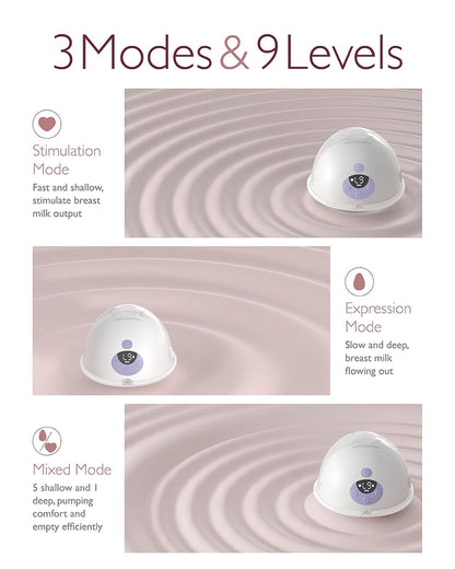 Momcozy All-in-one M5 Wearable Double Electric Breast Pump - Painless Pumping - Portable - 3 Modes & 9 Suction Levels - Rechargeable - Purple
