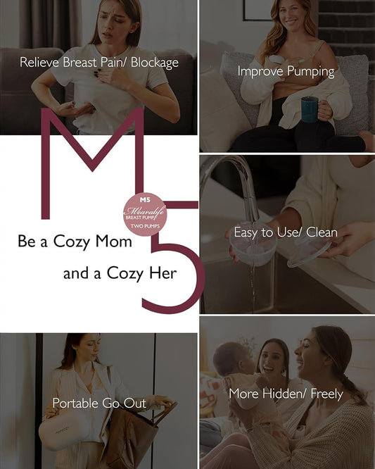 Momcozy All-in-one M5 Wearable Double Electric Breast Pump - Painless Pumping - Portable - 3 Modes & 9 Suction Levels - Rechargeable - Purple