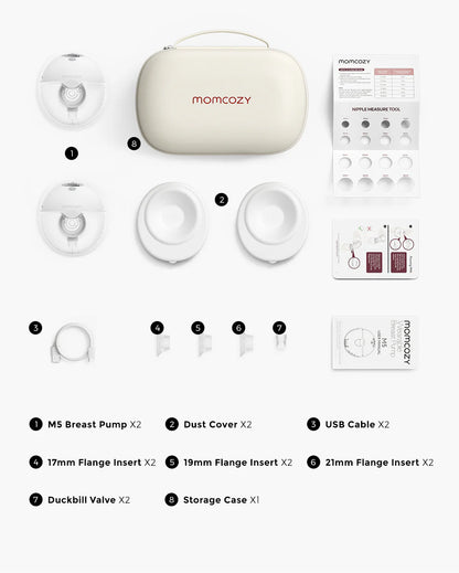 Momcozy All-in-one M5 Wearable Double Electric Breast Pump - Painless Pumping - Portable - 3 Modes & 9 Suction Levels - Rechargeable - Grey