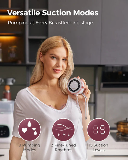 Momcozy V1 Pro Hospital Grade Wearable Breast Pump- 3 Fine-Tuned Rhythms with 15 Suction Levels-300mmHg Suction Power-Low Noise-Rechargeable Battery