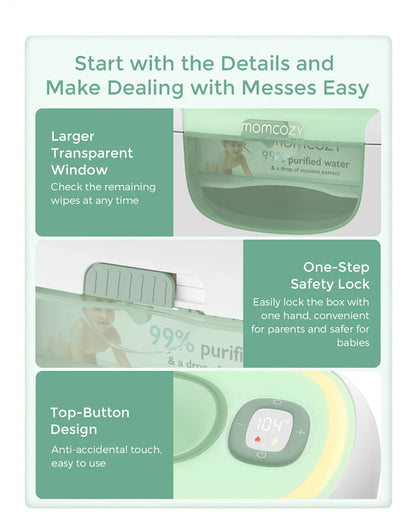 Momcozy Large Capacity Baby Wipe Warmer-3 Level Warm Light-4 Level Temperature Adjustments with Quick Heating-Compatible with 60-80 pcs