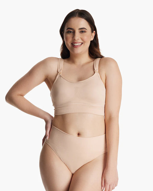 Momcozy All-in-One Super Flexible Pumping Bra-Fixed Padding-Front Clasps-Full Coverage-Oyster Pink