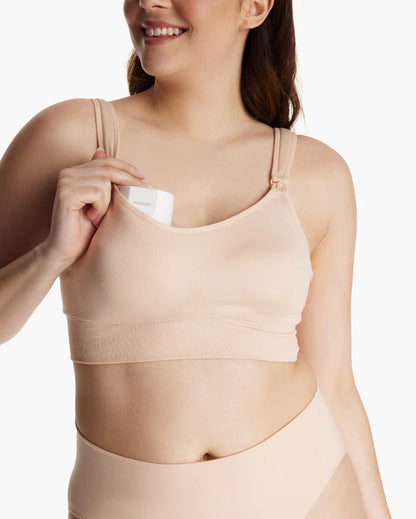 Momcozy All-in-One Super Flexible Pumping Bra-Fixed Padding-Front Clasps-Full Coverage-Oyster Pink