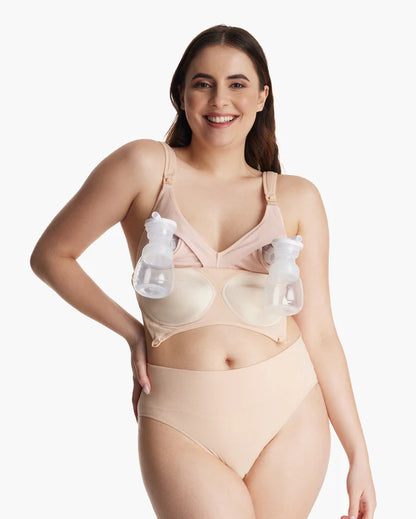 Momcozy All-in-One Super Flexible Pumping Bra-Fixed Padding-Front Clasps-Full Coverage-Oyster Pink
