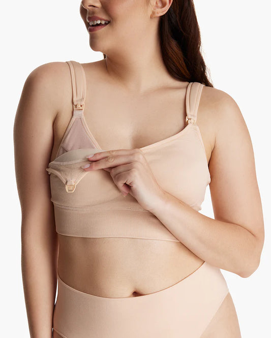 Momcozy All-in-One Super Flexible Pumping Bra-Fixed Padding-Front Clasps-Full Coverage-Oyster Pink