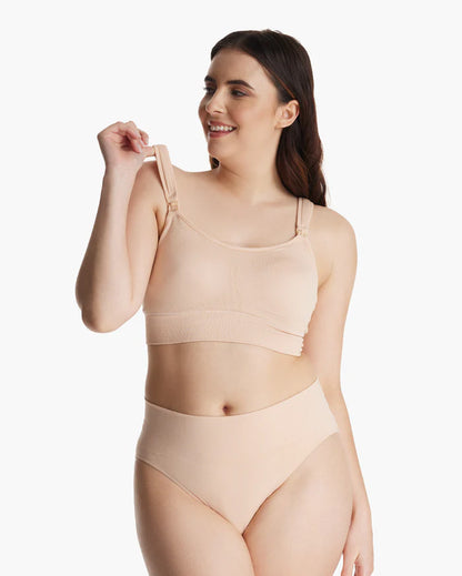 Momcozy All-in-One Super Flexible Pumping Bra-Fixed Padding-Front Clasps-Full Coverage-Oyster Pink