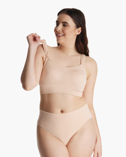 Momcozy All-in-One Super Flexible Pumping Bra-Fixed Padding-Front Clasps-Full Coverage-Oyster Pink