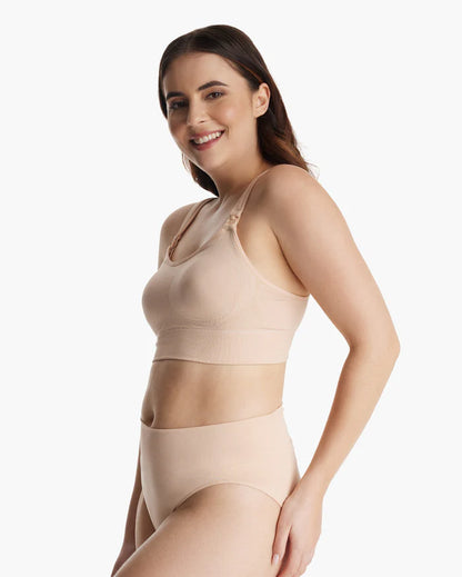 Momcozy All-in-One Super Flexible Pumping Bra-Fixed Padding-Front Clasps-Full Coverage-Oyster Pink