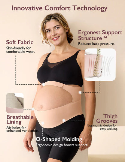 Momcozy BumpEase Ergonest Maternity Belly Band-O Shape Molding-Growing Belly Support-Ease Back Pain-During Pregnancy-Skin