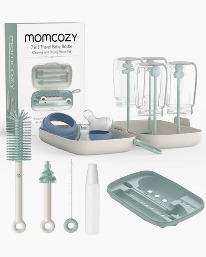 Momcozy Bottle Brush Set - Classic Style, Durable Bristles, Anti-Slip Handle - 360° Cleaning & Portable Drying Rack