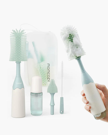 Momcozy Push-Press Bottle Brush Kit - Press Bubble Design for Effortless, Hygienic, 360° Cleaning