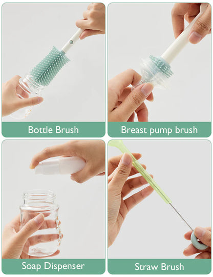 Momcozy Push-Press Bottle Brush Kit - Press Bubble Design for Effortless, Hygienic, 360° Cleaning