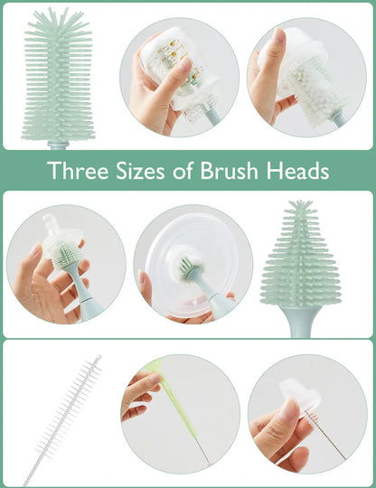 Momcozy Push-Press Bottle Brush Kit - Press Bubble Design for Effortless, Hygienic, 360° Cleaning