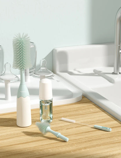 Momcozy Push-Press Bottle Brush Kit - Press Bubble Design for Effortless, Hygienic, 360° Cleaning