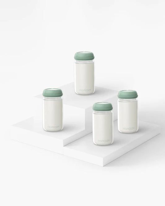Momcozy Milk Storage Bottle Set – 11oz Wide-Neck - Leak-Proof Design - Pack of 4