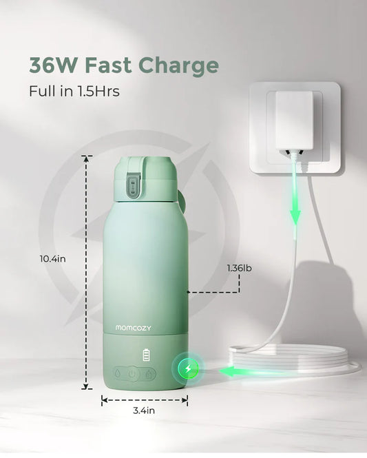 Momcozy Superfast Portable Breast Milk & Water Warmer – 17oz Large Capacity, Fast Heating, Rechargeable & Travel-Friendly