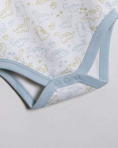 Twingle 100% Organic Cotton Bodysuit-Envelope Neck for Easy Dressing-Nickel Free Snaps-Dino Print-Light Blue-Pack of 2-For Infants